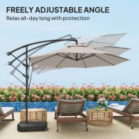 Outsunny 3(m) Garden Cantilever Parasol with Fillable Base up to 90kg, Wind Protection Strap, Cover, Round Banana Hanging Umbrella with Crank Handle and Tilt, UPF50+ Patio Umbrella, Cream(m-7)