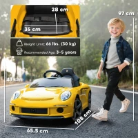 AIYAPLAY Kids Electric Car, 12V Licensed RUF GT Ride on Car with Suspension, Remote Control, Music for 3-5 Years Yellow(m-3)