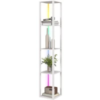 HOMCOM RGB LED Floor Lamp with Shelves, Modern Dimmable Standing Lamp with Remote Control, Adjustable Brightness & Speed for Living Room, Bedroom, Office, White(m-11)