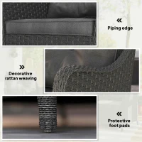 Outsunny Rattan Garden Chairs Set of 2, Outdoor Rattan Chairs with Cushions, Armrests and High Back, PE Wicker Garden Armchair with Steel Frame for Balcony, Porch, Dark Grey(m-7)