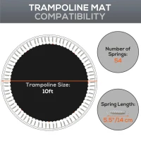 SPORTNOW Trampoline Replacement Mat with Spring Pull Tool, 54 V-Hooks, for 10ft Trampoline using 14cm Springs, Black(m-4)