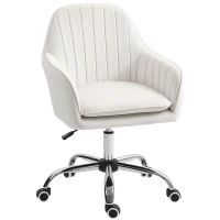 HOMCOM Velvet-Feel Office Chair with Adjustable Height and Wheels - Cream White(m-10)