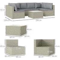 Outsunny Seven-Piece Modular Rattan Set - Light Brown(m-3)