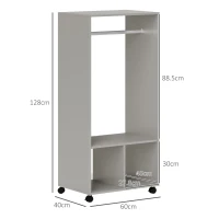 HOMCOM Open Wardrobe on Wheels, Bedroom Wardrobe with Clothes Hanging Rail, 2 Storage Shelves, Mobile Garment Rack for Cloakroom, Hallway, Grey(m-3)