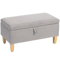 HOMCOM 30L Linen Storage Ottoman Padded Footstool with Rubberwood Legs for Storage Box, Bed End, Shoe Bench, Seating, Light Grey(m-10)