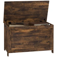 HOMCOM Storage Chest, Modern Storage Trunk with 2 Safety Hinges and Cut-out Handles, Wooden Toy Box for Living Room, Entryway, 76 x 40 x 48 cm, Rustic Brown(m-1)
