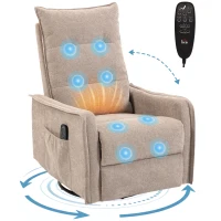 HOMCOM Recliner Armchair, Chenille Recliner Chair with Massage and Heat, 360° Swivel Rocking Manual Recliner, Brown(m-9)
