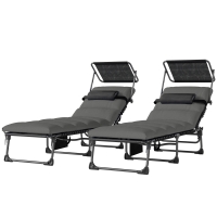 Outsunny Lot de 2 transats pliants avec pare-soleil, chaises longues inclinables avec coussin, poche latérale et poignée de transport, gris foncé