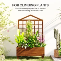 Outsunny Garden Planters with Trellis for Vine Climbing, Distressed Wooden Raised Beds, 90x43x150cm, Brown(m-4)