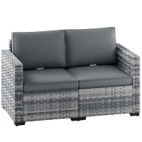 Outsunny 2 Seater Rattan Sofa, Outdoor Garden Sofa with Deep Seat, Cushions, Wide Armrests for Patio, Balcony, Porch, Mixed Grey(m-1)