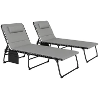 Outsunny Set of Two Reclining Sun Loungers - Light Grey(m-10)