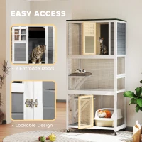 PawHut Wooden Catio Cat Outdoor Enclosure, Cat Cage with Waterproof Roof, Platforms, for Multiple Cats, White(m-7)