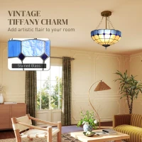 HOMCOM Tiffany Style Ceiling Light, Vintage Chandelier with 3 E27 Sockets, Semi Flush Mount for Living Room, Bulbs Not Included(m-4)