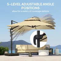 Outsunny 2.7 x 2.7 m Cantilever Parasol with Aluminium Frame, Crank and Tilt, 360-Degree Rotation, Double Top Garden Umbrella with Base and Cover, Khaki(m-5)