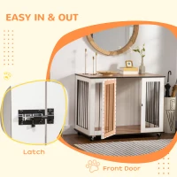 PawHut Dog Crate Furniture, Dog Cage End Table, with Wheels, for Large Dogs, 106 x 60 x 82 cm  - White(m-7)