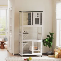 PawHut Wooden Catio Cat Outdoor Enclosure, Cat Cage with Waterproof Roof, Platforms, for Multiple Cats, White(m-2)