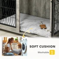 PawHut Indoor Dog Crate Furniture End Table with Soft Washable Cushion, Lockable Front Door, for Large Dogs - Grey(m-6)