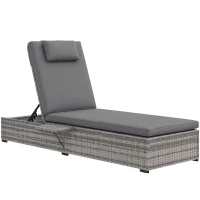 Outsunny Rattan Sun Lounger, 5-Level Reclining PE Wicker Outdoor Patio Lounger with Tea Tray and Cushion, Reclining Garden Chair for Patio, Terrace, 120kg Weight Capacity, Grey(m-10)