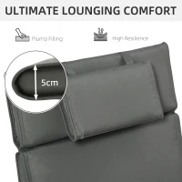 Outsunny Garden Sun Lounger Cushion Replacement Soft Sunbed Reclining Chair Relaxer Pad with Pillow, Cushion ONLY - Grey(m-4)