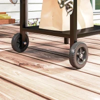 Outsunny BBQ Trolley with Stainless Steel Top and Foldable Side Table, Outdoor Kitchen Barbecue Station with Hooks and Shelf, Pizza Oven Table Movable Outdoor Grill Dining Cart with Cover, Black(m-9)
