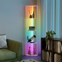HOMCOM RGB LED Floor Lamp with Shelves, 5-Tier Dimmable Standing Lamp with Adjustable Brightness and Remote Control, Modern Corner Display Shelf Unit for Living Room Bedroom Office, Oak(m-9)