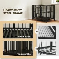 PawHut 43" Heavy Duty Dog Crate, Foldable Dog Cage, with Openable Top, Locks, Removable Tray, Wheels - Black(m-5)