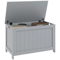 HOMCOM Storage Chest, Modern Storage Trunk with 2 Safety Hinges and Cut-out Handles, Wooden Toy Box for Living Room, Entryway, 76 x 40 x 48 cm, Grey(m-10)