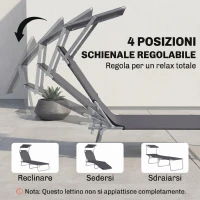 Outsunny Lettino Prendisole da Giardino, Sdraio Pieghevole e Regolabile con Tettuccio in Tessuto Grigio, 187x58x36cm(m-5)