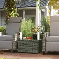 Outsunny 62 x 62cm Glass-Top Rattan Side Table - Light Grey(m-2)