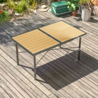 Outsunny Garden Table for 6, 150 cm Rectangular Outdoor Dining Table with 5 cm Umbrella Hole, Wood Effect Top, Rust Resistant Frame, for Patio, Balcony, Terrace, Natural Wood Finish(m-3)