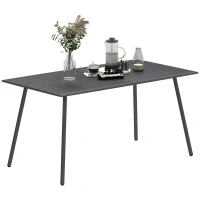 Outsunny Rectangle Garden Table with Slat Top, Steel Frame, Outdoor Table for 6 Person, 150 x 80 x 74 cm, Grey(m-10)
