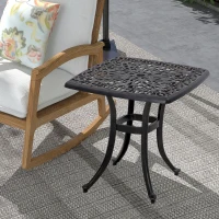 Outsunny Cast Aluminium Bistro Table, Outdoor Square Side Table with Umbrella Hole, Garden Table for Balcony, Bronze Tone(m-2)