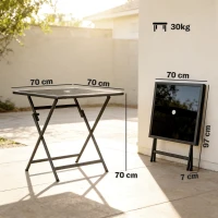 Outsunny Folding Outdoor Dining Table, Square Garden Table Tempered Glass Top with Parasol Hole Garden Patio, 70 x 70 x 70 cm(m-3)