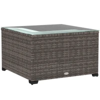 Outsunny 62 x 62cm Glass-Top Rattan Side Table - Dark Grey(m-10)