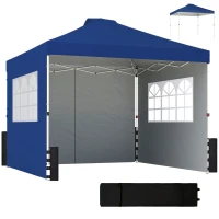 Outsunny Pop Up Gazebo Waterproof Height Adjustable Canopy with 3 Sidewalls Wheeled Bag for Parties 3 x 3 m Dark Blue(m-10)