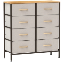 HOMCOM Fabric Chest of Drawers, Industrial Bedroom Dresser with 8 Fabric Drawers, Steel Frame and Wooden Top for Nursery, Living Room, Hallway, Cream White