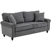 HOMCOM 196cm 3 Seater Sofa, Fabric Sofa with Rubber Wood Legs, Nailhead Trim, 2 Pillows, Small Upholstered Couch Settee for Living Room, Guest Room, Grey(m-11)