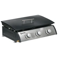 Outsunny 3 Burner Gas Plancha BBQ Grill with Lid, Black(m-1)