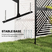 Outsunny Decorative Garden Privacy Screen with Stand, 6.5FT Freestanding Metal Outdoor Divider, Decorative Privacy Panel with Expansion Screws for Garden Pool Hot Tub, Rhombus Style, Black(m-5)