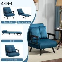 HOMCOM 4-in-1 Velvet-Feel Single Chair Bed, with Pillow - Navy Blue(m-4)