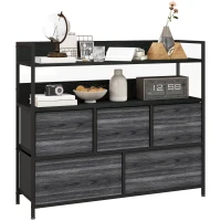 HOMCOM Rustic Chest of Five Fabric Drawers - Black(m-10)
