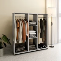 HOMCOM Open Wardrobe Double Mobile Storage Shelves Organizer W/6 Wheels-Grey(m-7)