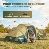 Outsunny Inflatable Tent 2 Bedroom Tunnel Design Windproof Air Tent with Carry Bag for 4 Person(m-8)