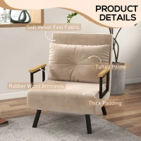 HOMCOM 4-in-1 Velvet-Feel Single Chair Bed, with Pillow - Beige(m-6)