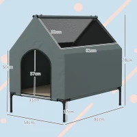 PawHut Dog House Outdoor Elevated Dog Bed with Removable Cover, Mesh Windows, Storage Bag, for S and M-Sized Dogs, Grey(m-3)