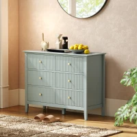 HOMCOM Fluted Dresser, 6 Drawer Chest of Drawers for Bedroom, Living Room, Hallway, Closet, Green(m-9)