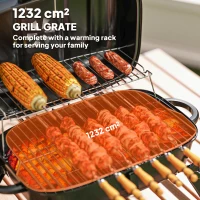 Outsunny Charcoal Barbecue Grill Folding Portable BBQ Grill for Camping with 1232 cm² Cooking Area, Adjustable Vent, Thermometer, Handles for Picnic, 59 x 37 x 36 cm, Black(m-4)