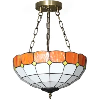 HOMCOM Tiffany Style Ceiling Light, Vintage Chandelier with 3 E27 Sockets, Semi Flush Mount for Living Room, Bulbs Not Included(m-10)