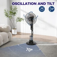 HOMCOM Pedestal Fan with Water Mist Spray, Spray Misting Fan with 70° Oscillation, Tilt Head, 3 Speeds, 3 Modes, Adjustable Mist, 3.2L Water Tank, for Home, 120 cm(m-6)