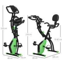 HOMCOM 2-in-1 Folding Exercise Bike with 8-Level Magnetic Resistance, Arm Resistance Band, Pulse Sensor, Green(m-3)